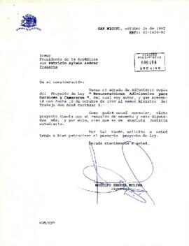 [Carta de Diputado Rodolfo Seguel dirigida a Presidente Aylwin sobre Proyecto de Ley de remuneraciones de camareros y garzones]