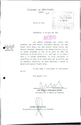 [Oficio Nº 9716 de Cámara de Diputados, solicita la creación de Teatro Municipal de Chillán]