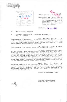[Carta del Ministro del Interior dirigida a Sindicato de Pescadores Artesanales de Caleta La Ligua]