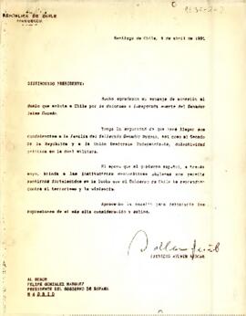 [Carta del Presidente Patricio Aylwin al Presidente de España, Felipe González]