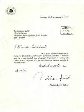 [Carta de Presidente Aylwin dirigida a Presidente de El Salvador]