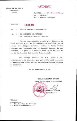 [Carta del Jefe de Gabinete de la Presidencia al Ministro de Justicia]