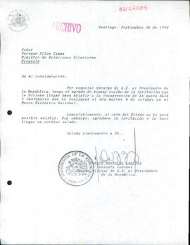 [Carta de respuesta del Edecán Militar del Presidente Patricio Aylwin dirigida al Ministro de Rel...