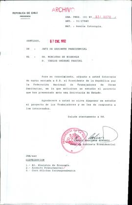 [Carta de Jefe de Gabinete de la Presidencia a Ministro de Economía]
