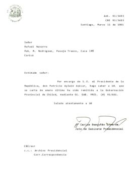 Carta remitida a la Gobernación Provincial de Chiloé
