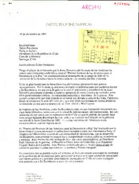 [Carta del Presidente del Institute of the Americas dirigida al Presidente Patricio Aylwin]