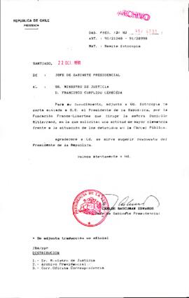 [Oficio del Jefe de Gabinete Presidencial dirigido al Ministro de Justicia, Sr. Francisco Cumplido Cereceda]