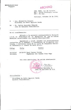 [Carta del Jefe de Gabinete de la Presidencia a Alcaldesa de Pedro Aguirre Cerda]