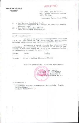 [Carta del Jefe de Gabinete de la Presidencia a SEREMI de Justicia Región Metropolitana]