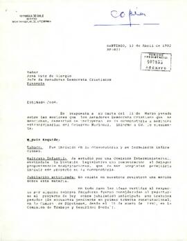 [Carta del Secretario General de la Presidencia al Jefe de Senadores Demócrata Cristianos]