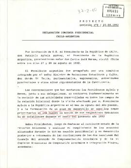 [Declaración Conjunta Presidencial entre Chile y Argentina]