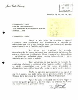 [Carta del Presidente Electo de Paraguay al Ministro del Interior, Enrique Krauss]