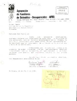 Carta de la Agrupación de Familiares de Detenidos Desaparecidos dirigida al Presidente Aylwin, solicitan entrevista personal en La Moneda