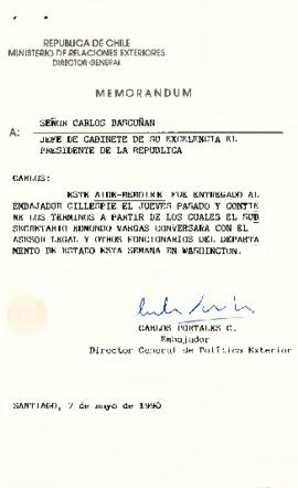 [Memorandum del Director General de Política Exterior, Don Carlos Portales C.]