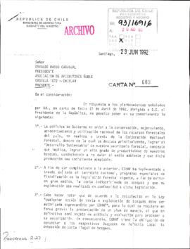 [Carta N° 603 del Ministerio de Agricultura en respuesta a Osvaldo Basso]