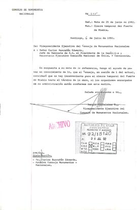 [Oficio Ord. N° 225 de Vicepresidente Ejecutivo de Consejo de Monumentos Nacionales, informa cierre temporal de Fuerte Niebla]