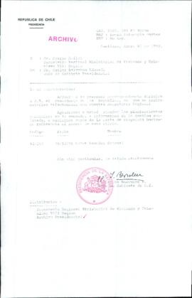 [Carta de Jefe de Gabinete de la Presidencia al SEREMI de Vivienda VIII Región]