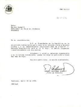Carta de Carlos Bascuñan al Embajador de Chile en Jordania