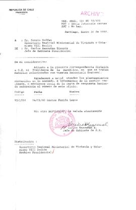 [Oficio  Gab. Pres. Ord. N° 0373 de Jefe de Gabinete Presidencial, remite copia de carta que se indica]