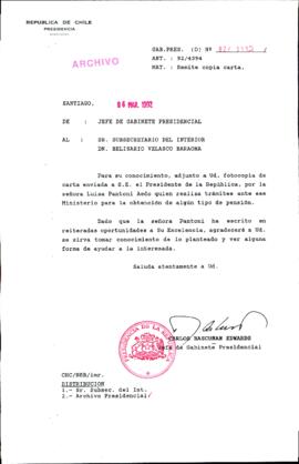 [Carta del Jefe de Gabinete de la Presidencia a Subsecretario del Interior]