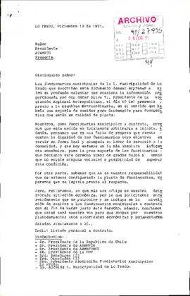 [Carta de reclamo  funcionarios municipales de la Municipalidad de Lo Prado dirigida al Presidente Patricio Aylwin]