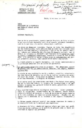 [Carta de Gobernador Provincial de Talca, para S.E El Presidente de la República, 12 junio 1990 ]