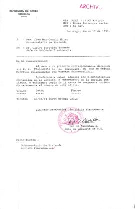 [Oficio Gab. Pres. Ord. N° 1245 de Jefe de Gabinete Presidencial, remite copia de carta que se indica]