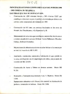 Principales acciones gubernamentales del Período 1990-1993  Comuna de Melipilla
