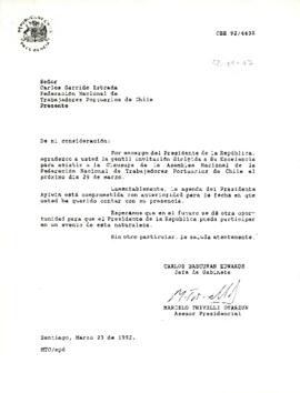 Carta del Asesor Presidencial al Presidente de la Federación Nacional de Trabajadores Portuarios de Chile