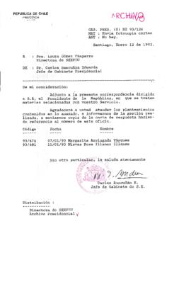 [Oficio  Gab. Pres. Ord. N° 0126 de Jefe de Gabinete Presidencial, remite copia de carta que se indica]
