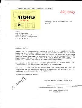 [Carta del Presidente de la Celulosa Arauco y Constitución S.A. dirigida al Jefe de Gabinete Presidencial]