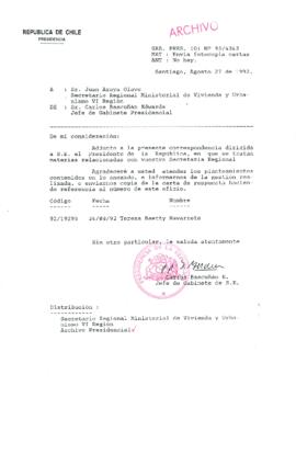 [Oficio Ord. N° 4343 de Jefe de Gabinete Presidencial, remite copia de carta]
