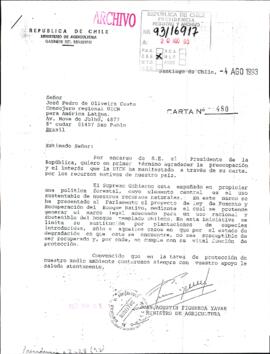 [Carta N° 480 del Ministerio de Agricultura en respuesta a Consejero Regional UICN para América Latina, José Pedro de Oliveira]