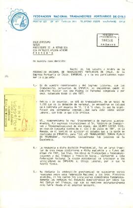 [Carta de la Federación Nacional de Trabajadores Portuarios de Chile].