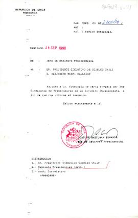 [Remite carta a Presidente de CODELCO de Sindicato de Trabajadores División Chuquicamata]