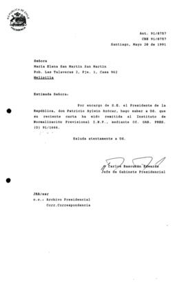Carta remitida al Instituto de Normalización Previsionai I.N.P., mediante Of. G A B . P R E S . (O) 91/1666.