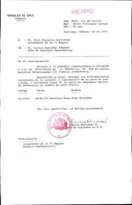 [Carta del Jefe de Gabinete de la Presidencia a Intendente de la II Región]
