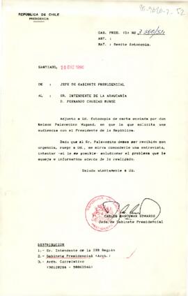 [Carta del Jefe de Gabinete Presidencial al Intendente de la Araucanía]