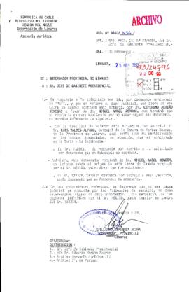 [Oficio del Gobernador Provincial de Linares dirigido al Jefe de Gabinete Presidencial, mediante el cual da respuesta a solicitud de intervención en caso judicial]