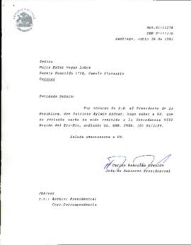 [Carta de respuesta del Jefe de Gabinete Presidencial referente a misiva remitida a la Intendencia de la VII Región]
