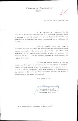 [Carta del Presidente de la Comisión de Relaciones Exteriores de la Cámara de Diputados dirigida al Presidente Patricio Aylwin]