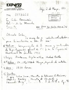 Carta sobre la Expo Sevilla '92