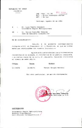 Envía fotocopia cartas a Intendente Región Metropolitana.