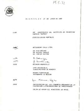 Agenda programada para el 23 de Junio de 1993