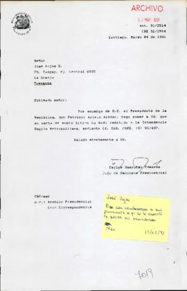 Carta remitida a la Intendencia Región Metropolitana, mediante Of. GAB. PRES. (0) 91/437.