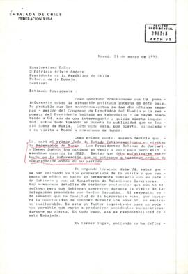 [Carta del Embajador de Chile en la Federación Rusa al Presidente Aylwin, sobre situacion interna...