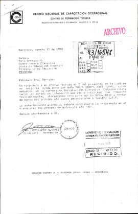 [Carta del Centro Nacional de Capacitación Ocupacional en que confirma beca para estudiante de Secretaría, María Isabel Díaz]