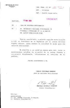 [Oficio Gab. Pres. N° 5777 de Jefe de Gabinete Presidencial, remite copia de carta que se indica]