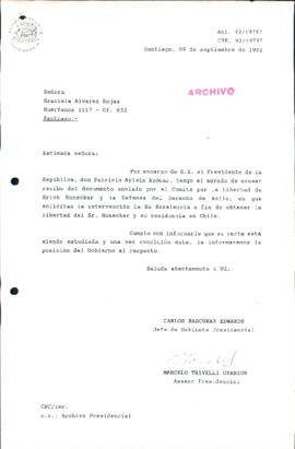 [Carta de respuesta del Jefe de Gabinete Presidencial ante solicitud del Comité por la libertad de Erich Honecker]