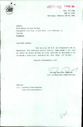 [Carta de respuesta del Jefe de Gabinete Presidencial sobre correspondencia remitida remitida al Ministerio de Vivienda y Urbanismo ]